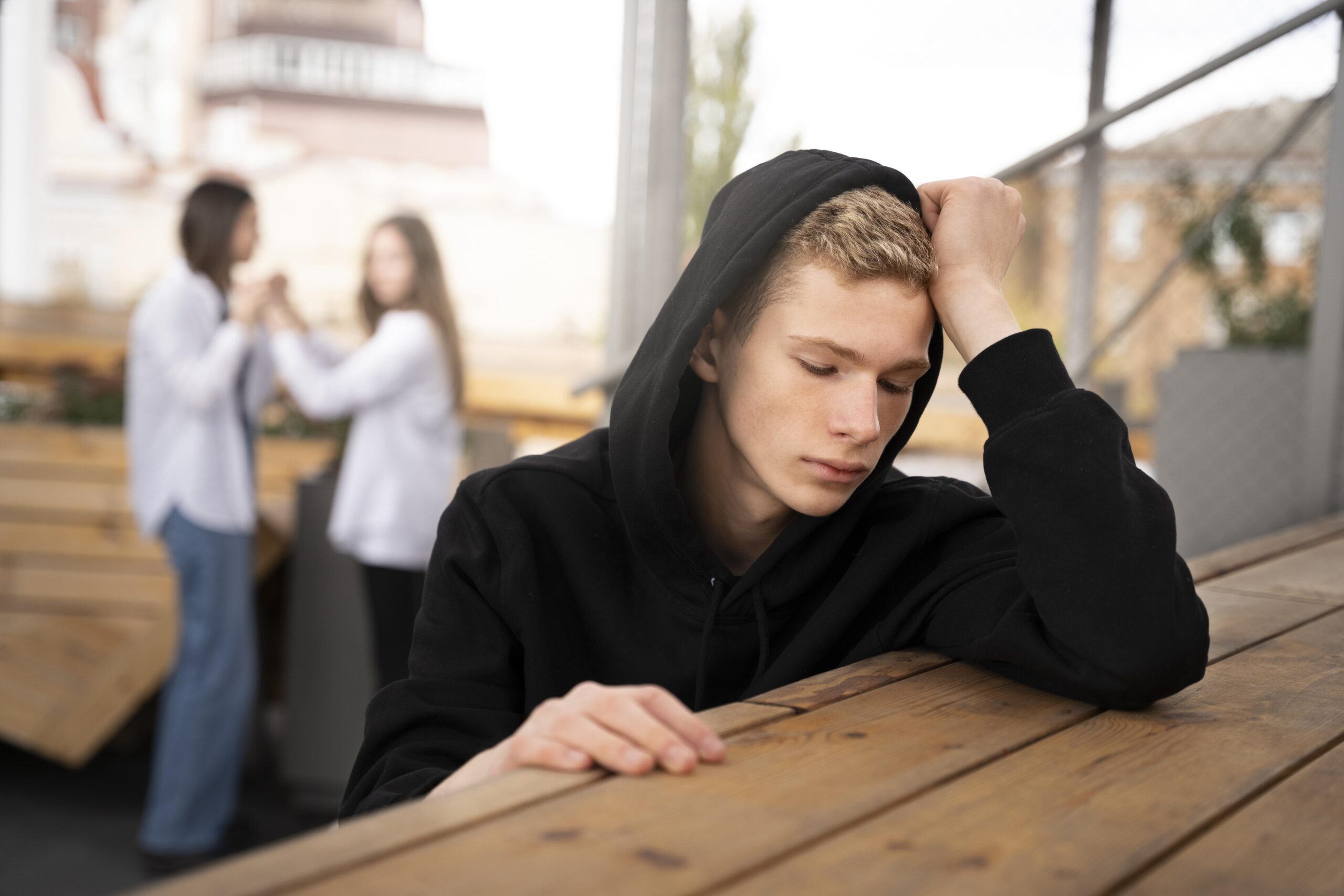 A male teen being affected by negative thoughts; is in clear need of treatment here at Clearfork Academy. 