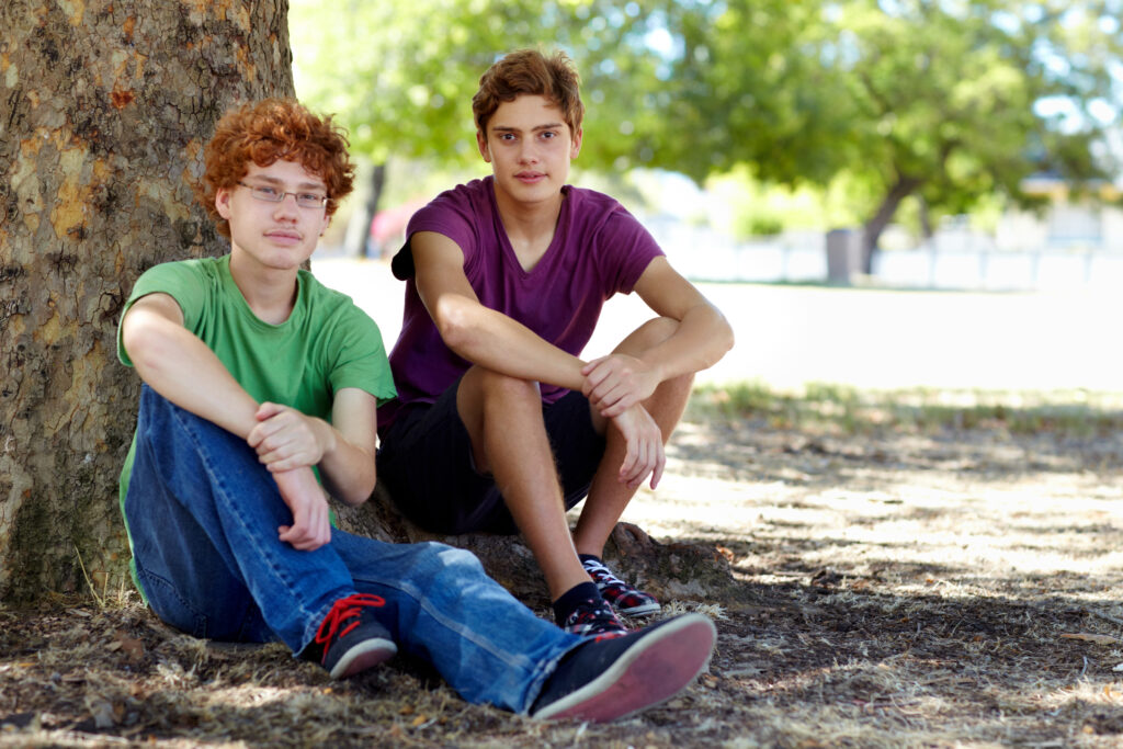 Two male teens enjoying the outdoors after their therapy here at Clearfork Academy. 