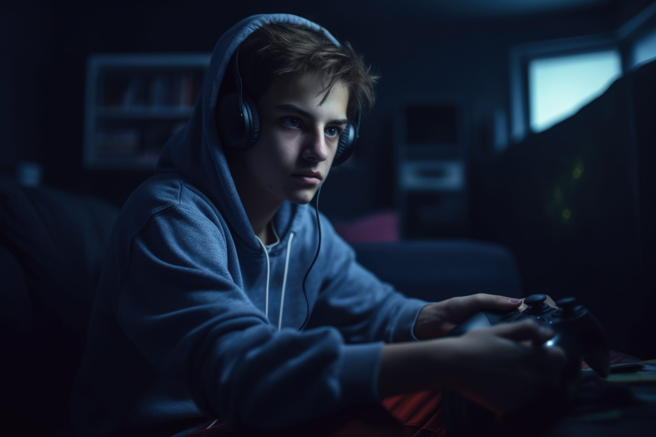A male teen is addicted to video games and is in clear need of treatment here at Clearfork Academy.