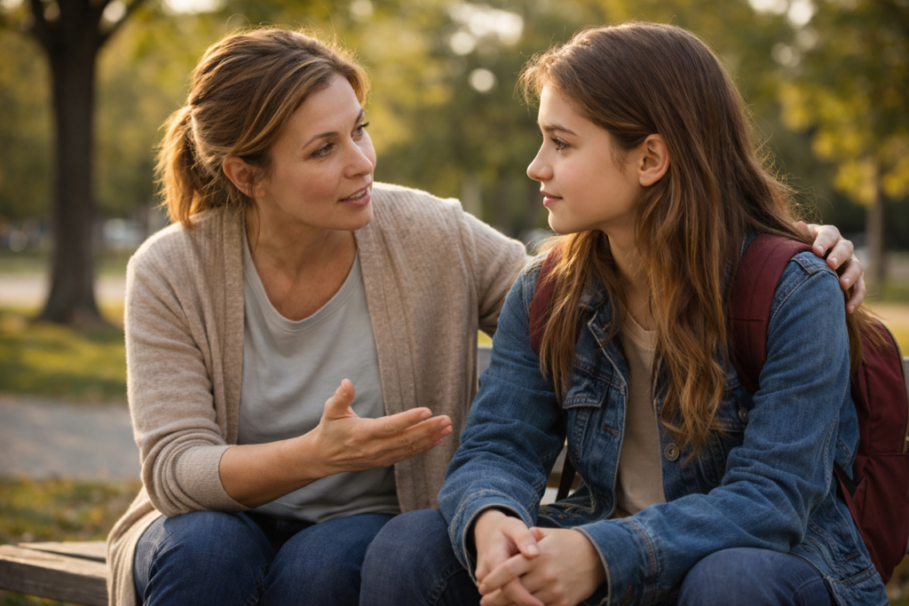 A calm, open conversation between parent and teen about alcohol.