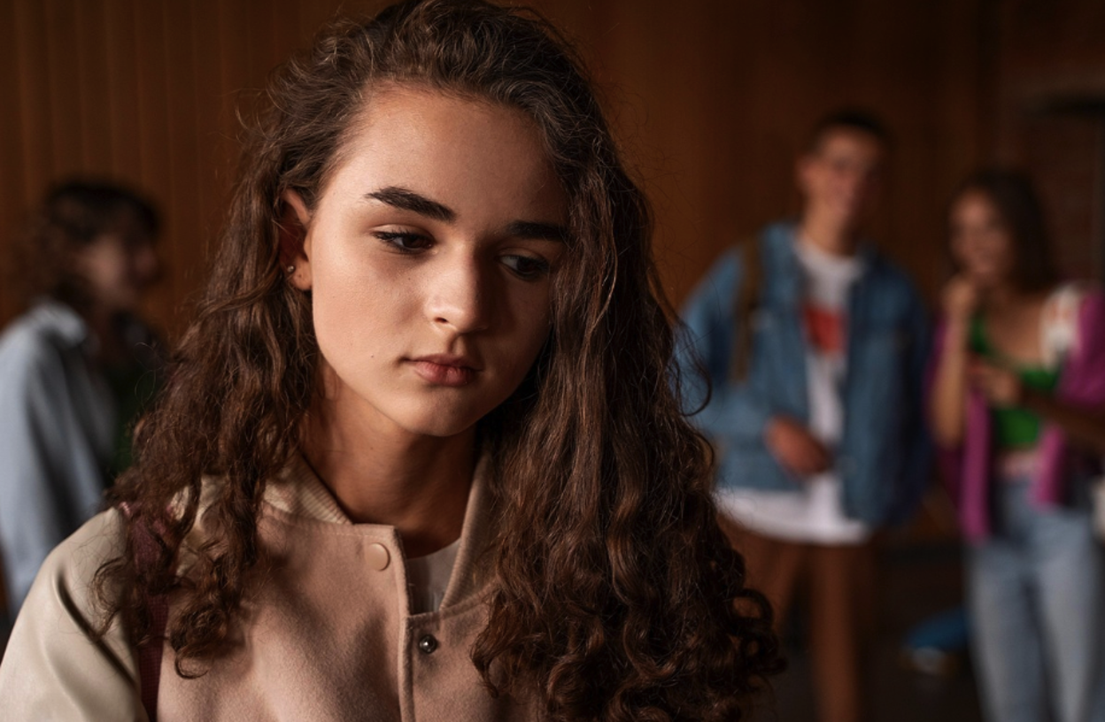 Teen sitting alone with head down, showing signs of withdrawal and opioid addiction