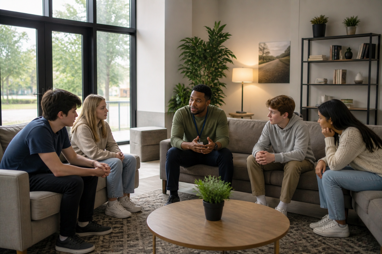 A group of teenagers undergoing treatment at a youth residential treatment center in Texas