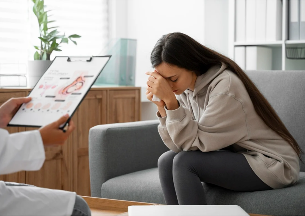 A teenager speaking to a licensed therapist to help with their self-harming habits.