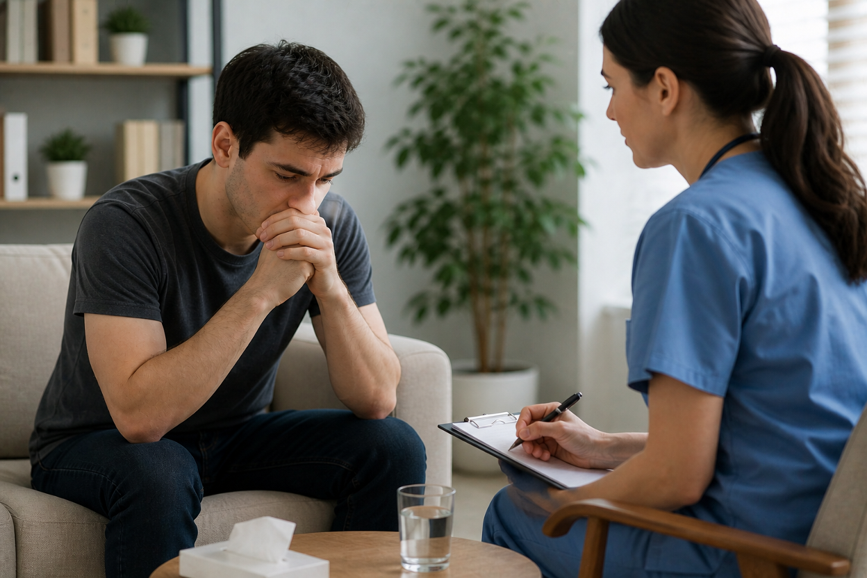 Teen meeting with a clinician at the start of medically supervised fentanyl detox