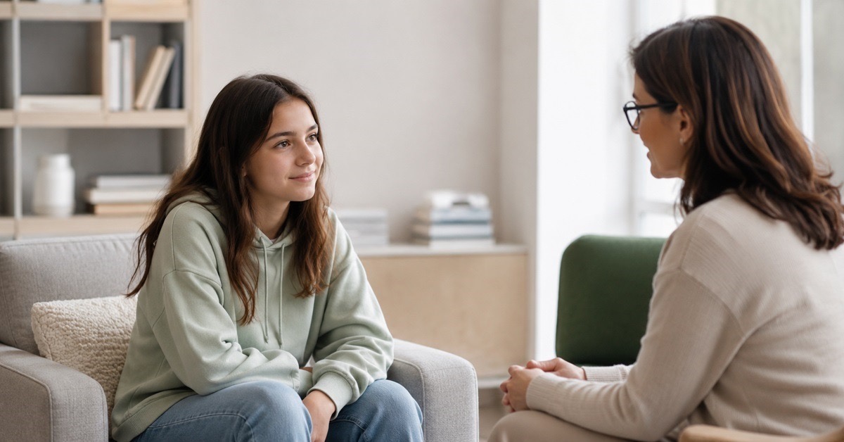 A teenager in a one-on-one counseling session for trauma treatment