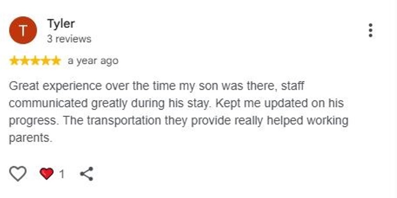 Screenshot of a Google review for BasePoint Academy from a parent named Tyler