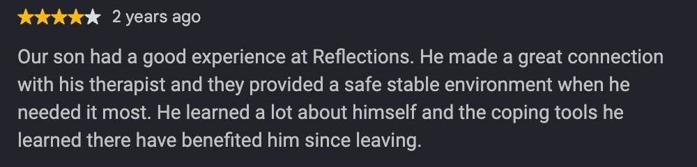Review noting a teenager’s positive experience with Reflections 