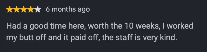 Review noting the helpfulness of staying with BasePoint for 10 weeks