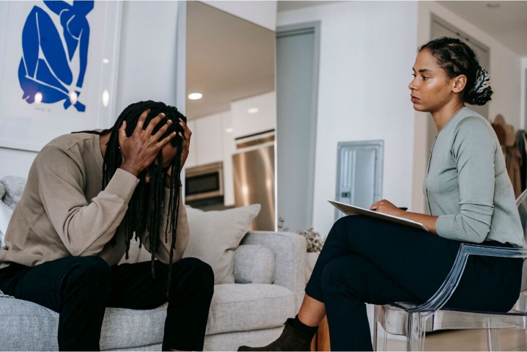 Therapy session between a teen and a therapist 